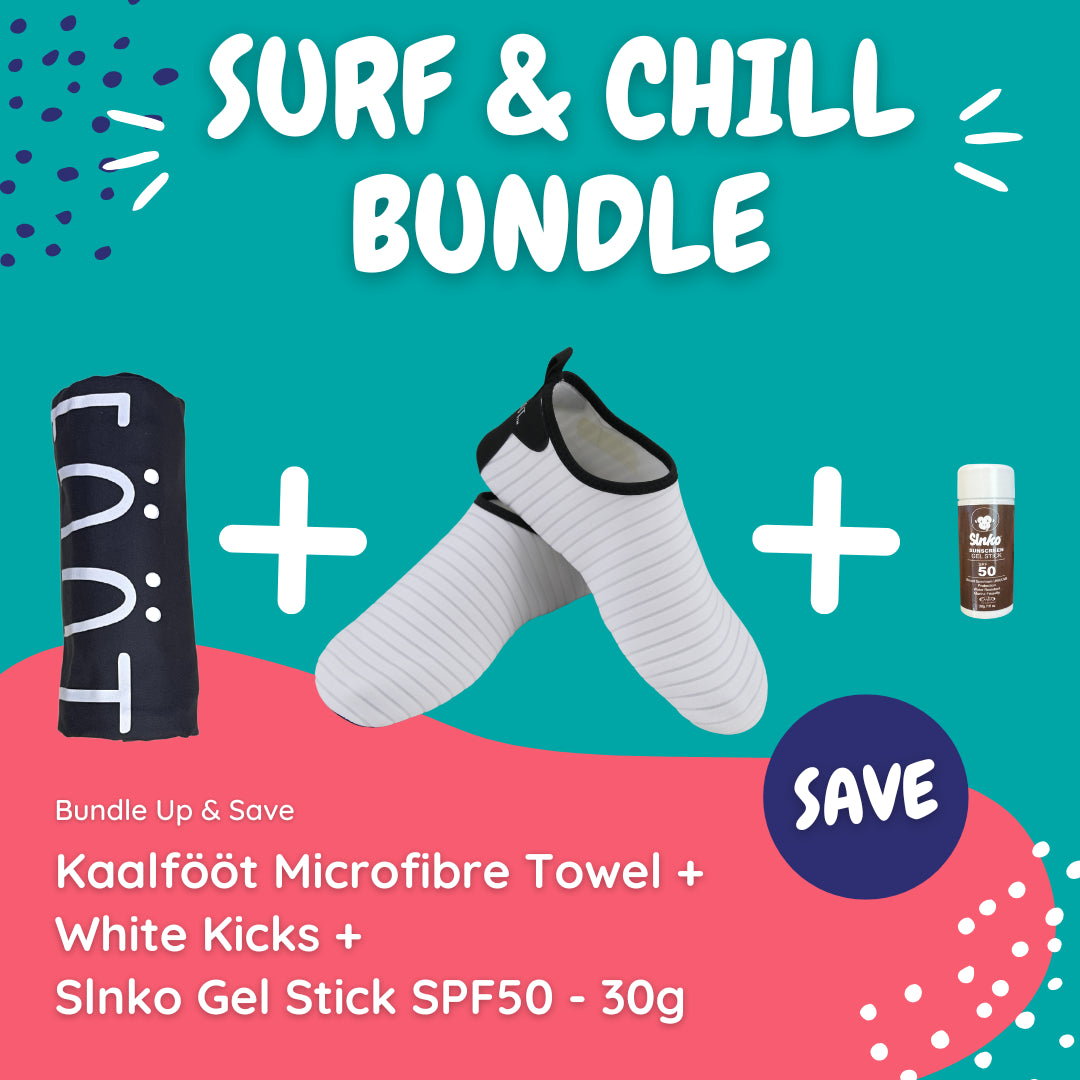 Kaalfööt Penguin (White Kicks) Surf & Chill Bundle (with Stick Sunscreen) - Kaalfööt