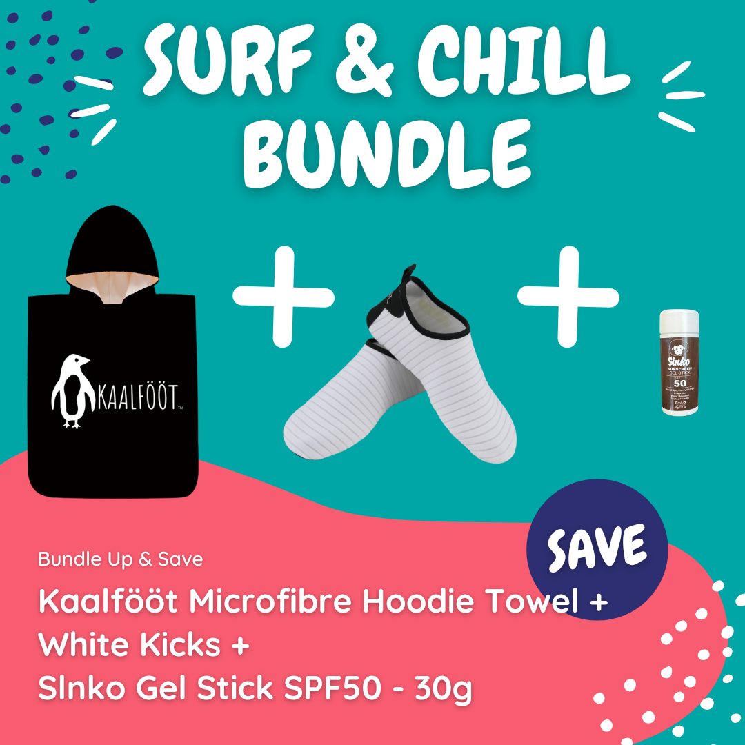 Kaalfööt Hoodie Towel (White Kicks) Surf & Chill Bundle (with Stick Sunscreen) - Kaalfööt