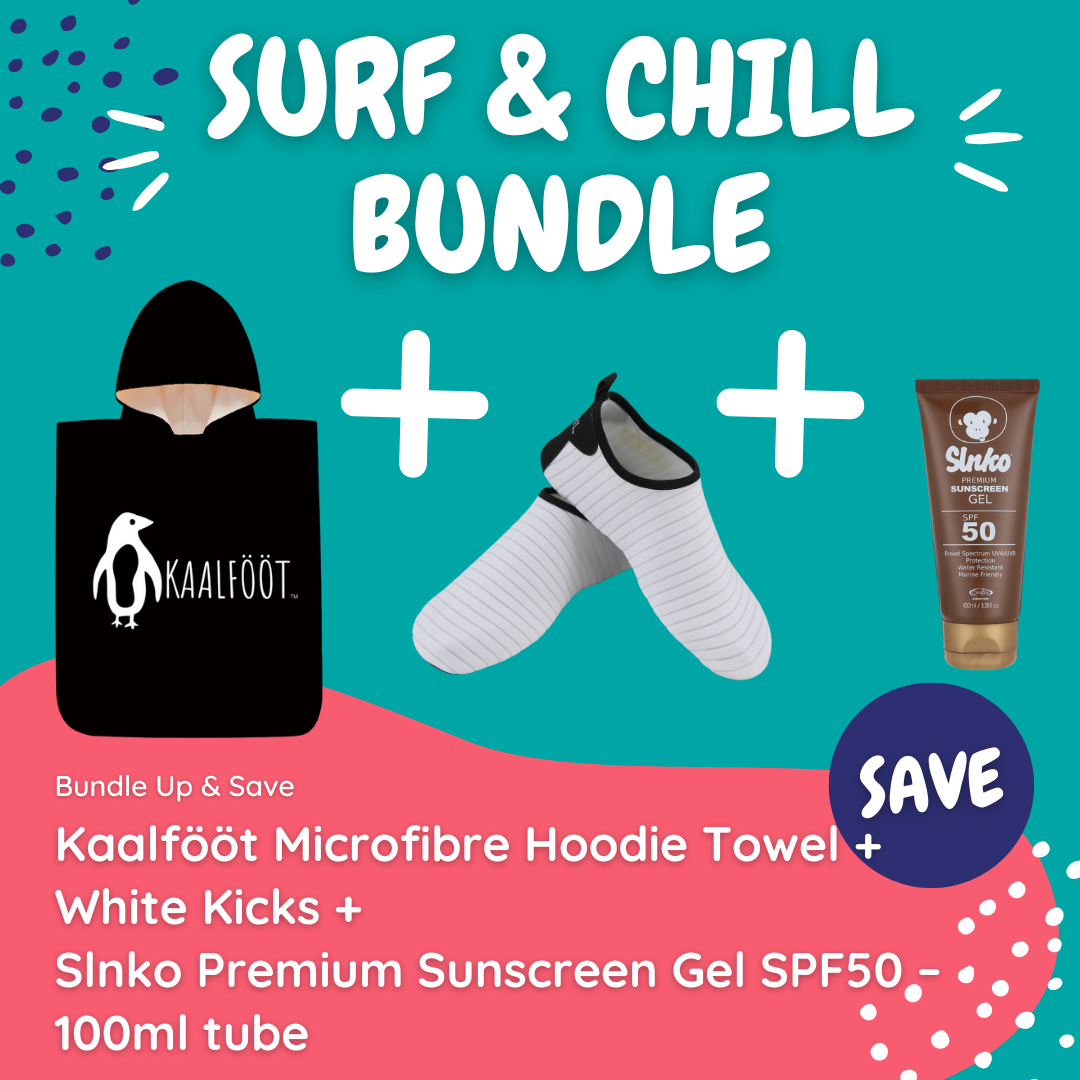 Kaalfööt Hoodie Towel (White Kicks) Surf & Chill Bundle (with Gel Tube Sunscreen) - Kaalfööt