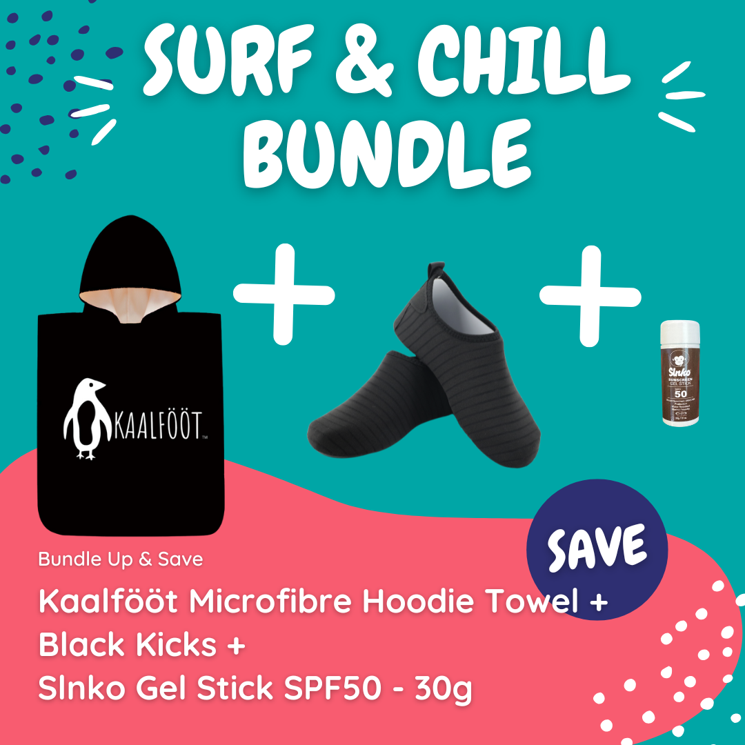 Kaalfööt Hoodie Towel (Black Kicks) Surf & Chill Bundle (with Stick Sunscreen)