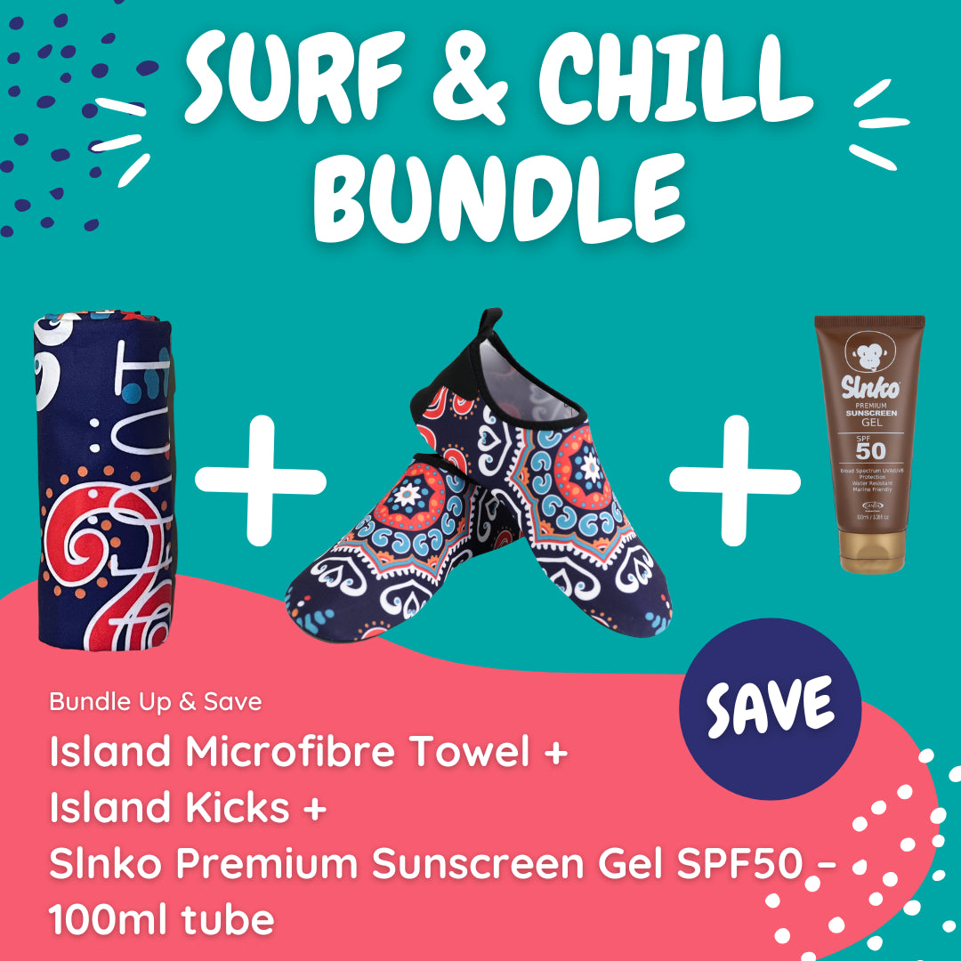 Island Beach Towel Surf & Chill Bundle (with Gel Tube Sunscreen) - Kaalfööt